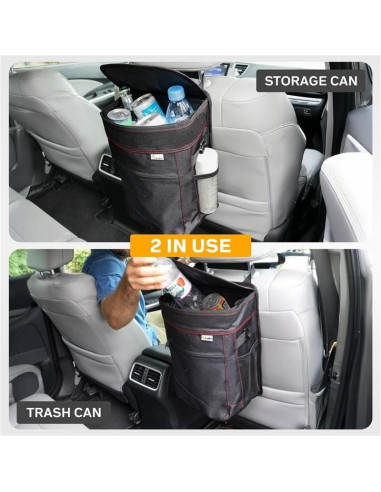 Basurero de Coche EcoNour 9.46L con Tapa y Bolsillos - Negro