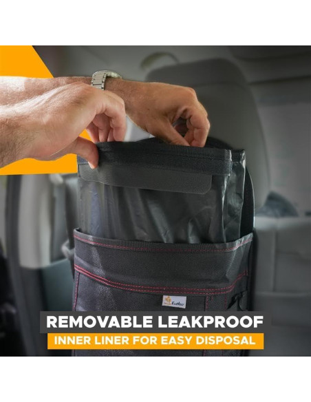 Basurero de Coche EcoNour 9.46L con Tapa y Bolsillos - Negro