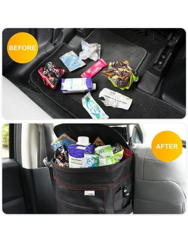 Basurero de Coche EcoNour 9.46L con Tapa y Bolsillos - Negro