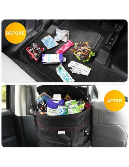 Basurero de Coche EcoNour 9.46L con Tapa y Bolsillos - Negro