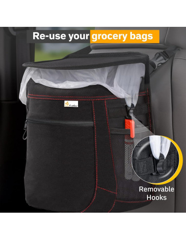 Basurero de Coche EcoNour 9.46L con Tapa y Bolsillos - Negro