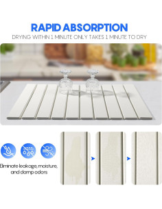 Paquete de 2 Tapetes de Secado de Platos Diatomita Blanco 24x16 cm 2