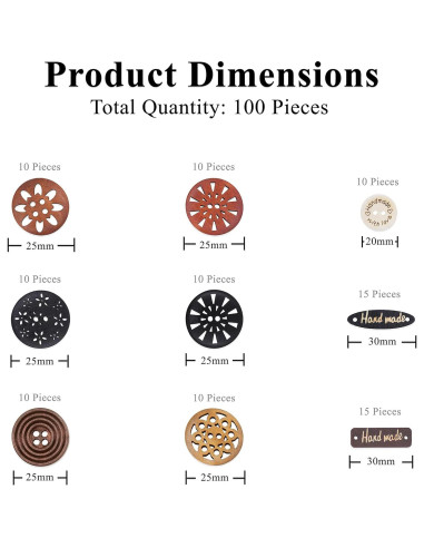 100 Botones de Madera Mandala Crafts 25mm para Manualidades