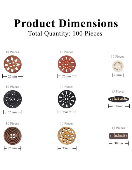 100 Botones de Madera Mandala Crafts 25mm para Manualidades