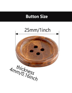 Botones de Madera Natural pson 25mm 60pcs Marrón Redondos 2