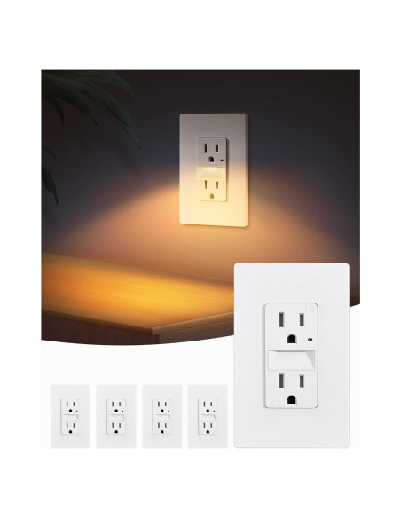 Enchufe SURAIELEC 15A con Luz Nocturna LED 3000K - Paquete de 5