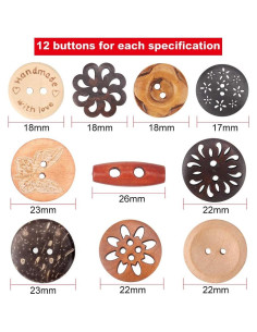 Botones de Madera Hechos a Mano Meifuly - 120 Piezas Variadas 2