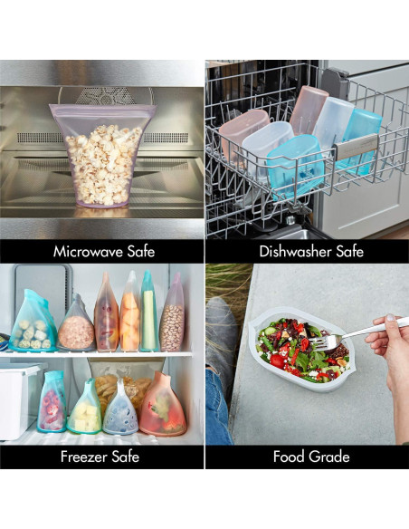 Bolsas de Almacenamiento Reutilizables Zip Top 8 Piezas Verde