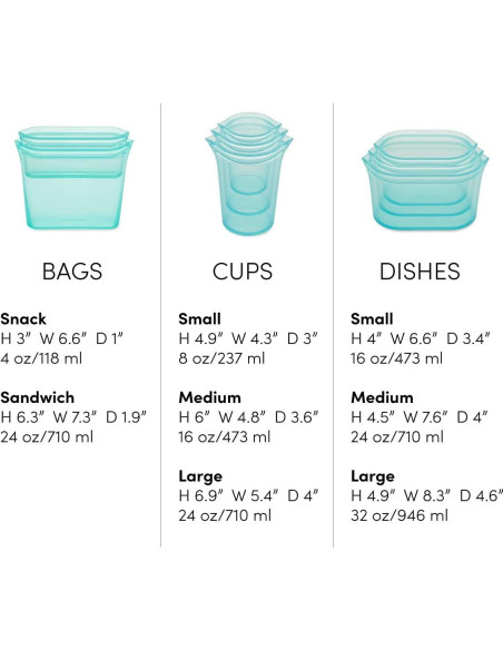 Bolsas de Almacenamiento Reutilizables Zip Top 8 Piezas Verde