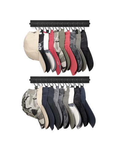 Organizador de Sombreros Mkono Negro con 20 Ganchos de Madera