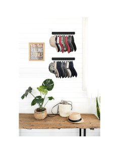 Organizador de Sombreros Mkono Negro con 20 Ganchos de Madera 2