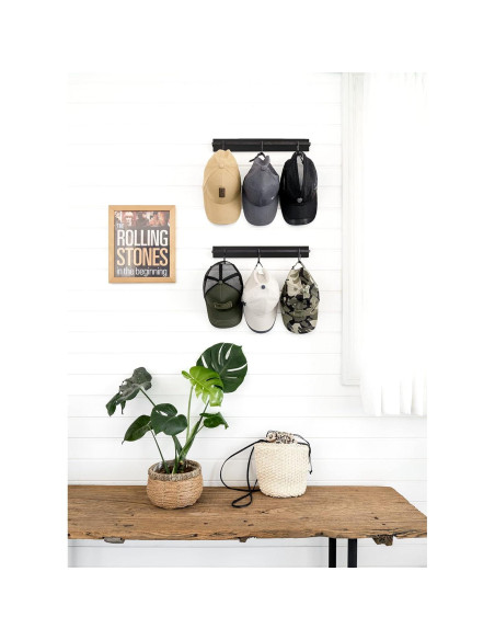 Organizador de Sombreros Mkono Negro con 20 Ganchos de Madera