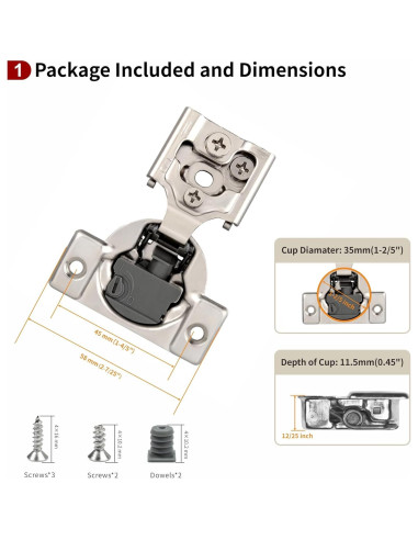Paquete de 50 bisagras STIANC 4D 1/2" superposición cierre suave