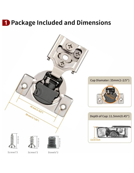 Paquete de 50 bisagras STIANC 4D 1/2" superposición cierre suave
