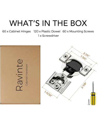 Bisagras de Cierre Suave Ravinte 60 Pack 30 Par 35mm Niquel Satinado