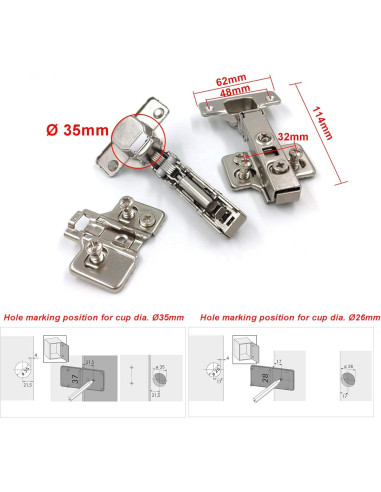 Bisagra de Cierre Suave LOOTICH 35mm Acero Inoxidable Paquete 8