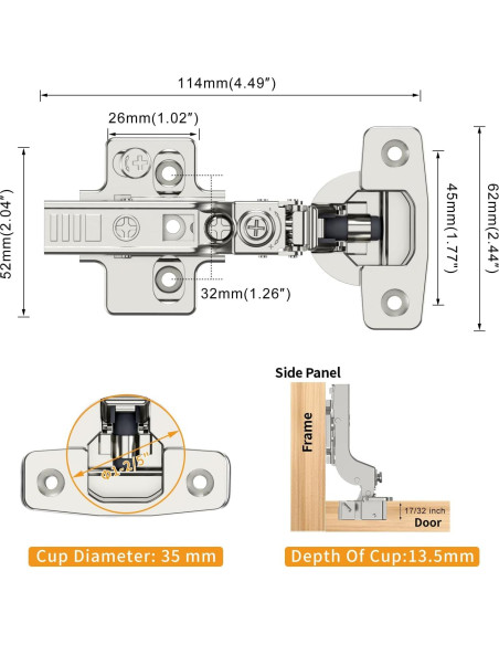 Paquete de 20 Bisagras Ocultas Chibery Cierre Suave 105