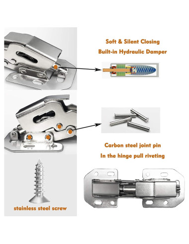 Paquete de 18 bisagras ocultas REDYA con cierre suave niqueladas