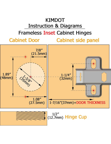 4 Bisagras de Cierre Suave Kimdot 35mm para Gabinetes