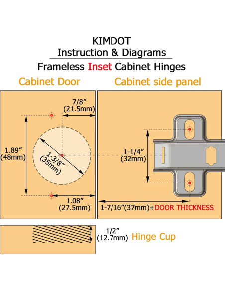 4 Bisagras de Cierre Suave Kimdot 35mm para Gabinetes