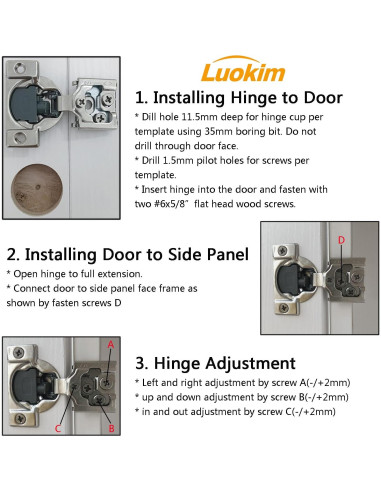 Paquete de 20 bisagras de cierre suave Luokim 35mm acero inoxidable