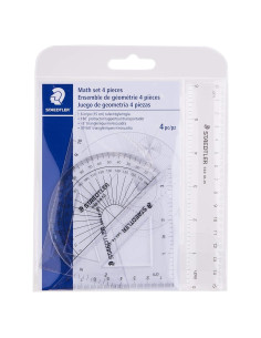 Kit de Geometría STAEDTLER 4 Piezas - Regla 15 cm, Transportador y Triángulos