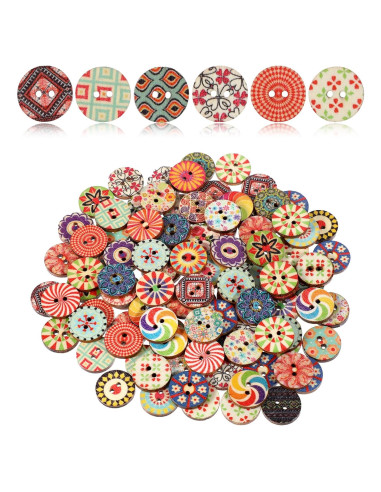 100 Botones de Madera Vintage 1.5cm para Manualidades LIQWEI