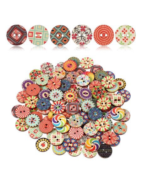 100 Botones de Madera Vintage 1.5cm para Manualidades LIQWEI