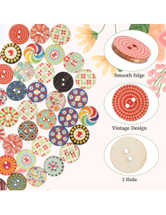 100 Botones de Madera Vintage 1.5cm para Manualidades LIQWEI 2
