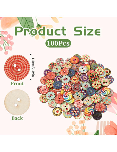 100 Botones de Madera Vintage 1.5cm para Manualidades LIQWEI