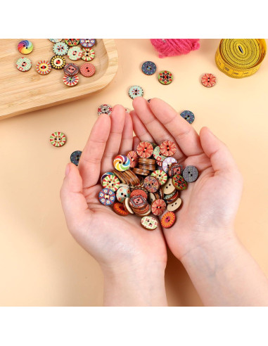 100 Botones de Madera Vintage 1.5cm para Manualidades LIQWEI
