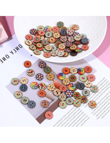 100 Botones de Madera Vintage 1.5cm para Manualidades LIQWEI