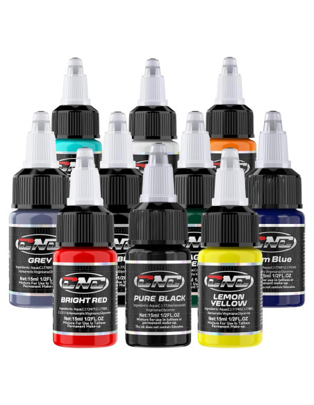 Juego de Tintas para Tatuajes CNC 10 Colores 15ml Botella