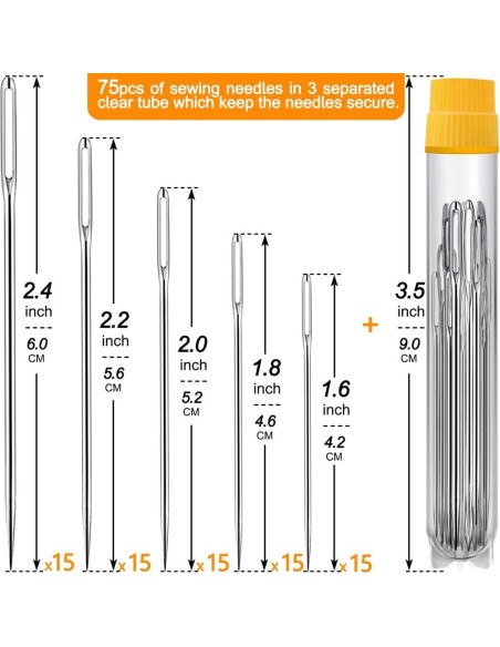 75 Agujas de Coser a Mano JollMono con Enhebradores