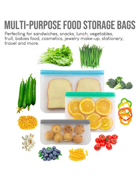 Paquete de 12 Bolsas Reutilizables LeMuna - 4 Galones, Sin BPA Paquete de 12 Bolsas Reutilizables LeMuna - 4 Galones, Sin BPA