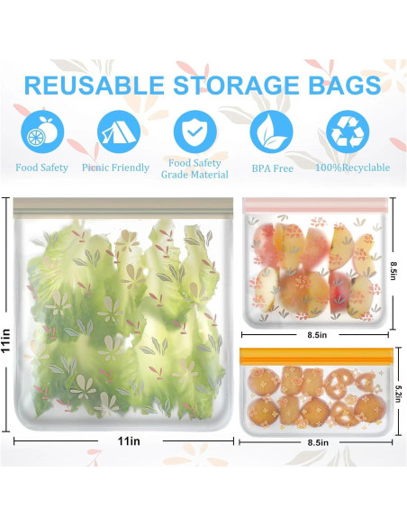 Paquete de 24 Bolsas Reutilizables Hndnrxue A prueba de Fugas