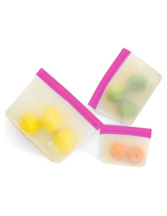 Set de 3 Bolsas Reutilizables MUMI de Silicona Rosa - Herméticas