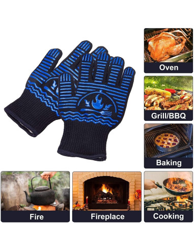 Guantes de BBQ Recoty 28cm Silicona Antideslizantes 800C