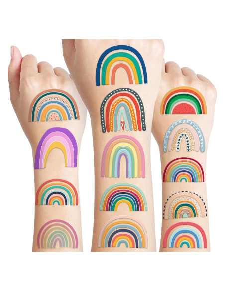 Tatuajes Temporales Arcoíris Pastel 96 Piezas MeoIsDaBest