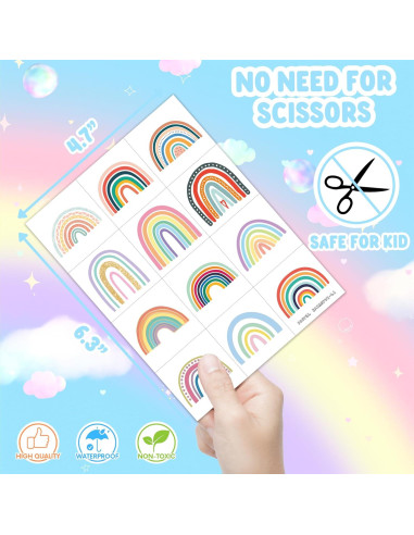 Tatuajes Temporales Arcoíris Pastel 96 Piezas MeoIsDaBest