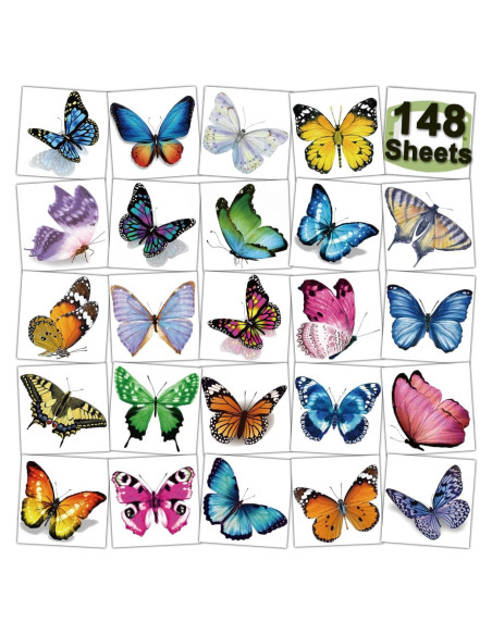 148 Tatuajes Temporales de Mariposa CHARLENT para Niños
