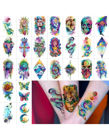 60 Hojas Tatuajes Temporales Acuarela GOROMON Animales 3D