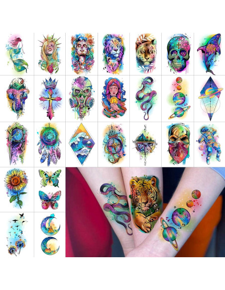 60 Hojas Tatuajes Temporales Acuarela GOROMON Animales 3D
