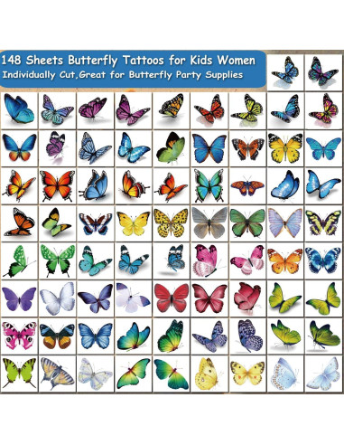 148 Tatuajes Temporales de Mariposa CHARLENT para Niños