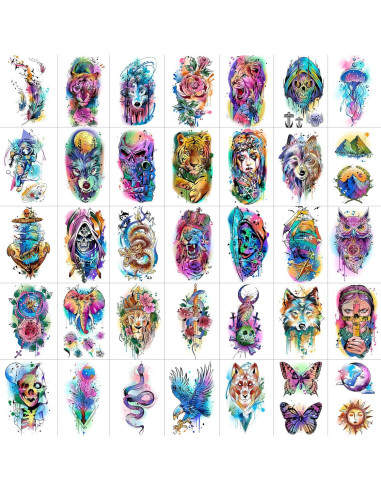 60 Hojas Tatuajes Temporales Acuarela GOROMON Animales 3D