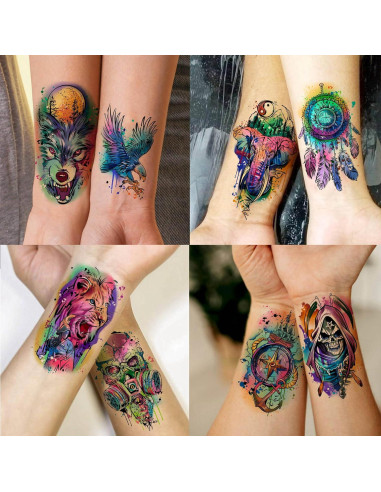 60 Hojas Tatuajes Temporales Acuarela GOROMON Animales 3D