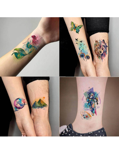 60 Hojas Tatuajes Temporales Acuarela GOROMON Animales 3D