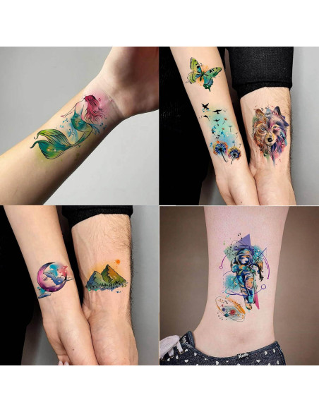 60 Hojas Tatuajes Temporales Acuarela GOROMON Animales 3D