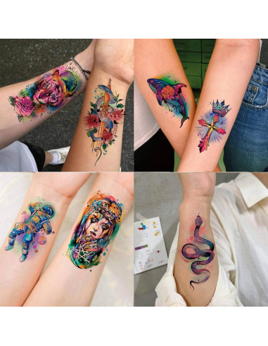 60 Hojas Tatuajes Temporales Acuarela GOROMON Animales 3D
