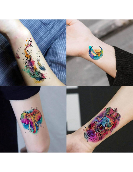 60 Hojas Tatuajes Temporales Acuarela GOROMON Animales 3D